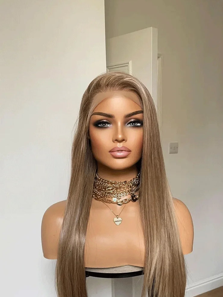 Synthetic Wig Dark Blonde Lace Wig With 13x4 Soft Lace Long Straight Hair Wig With Free Part Use Pre plucked Realistic