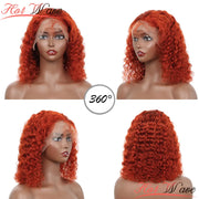 8" Ginger Curly Bob Wig – Lace Front, HD Transparent Lace.