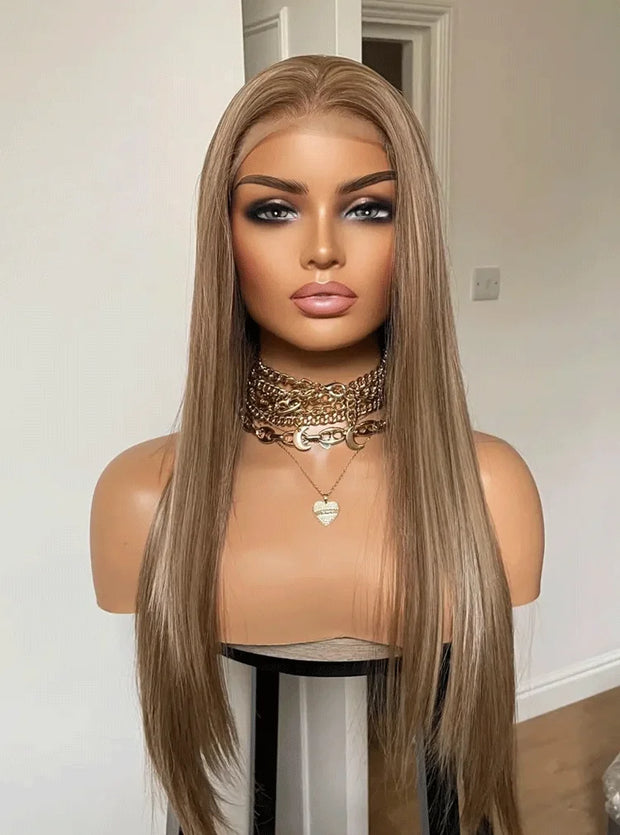 Synthetic Wig Dark Blonde Lace Wig With 13x4 Soft Lace Long Straight Hair Wig With Free Part Use Pre plucked Realistic