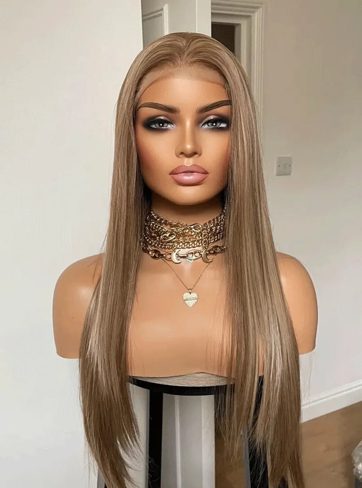 Synthetic Wig Dark Blonde Lace Wig With 13x4 Soft Lace Long Straight Hair Wig With Free Part Use Pre plucked Realistic