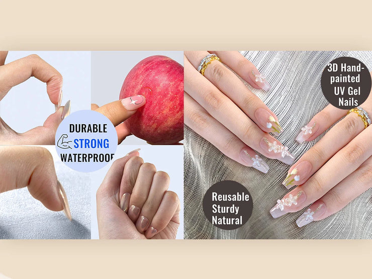 10PCS Handmade Manicure Armor Press On Nails French Fake Nails Short Medium False Nail 3D Pink Art with Adhesive Nail File Set