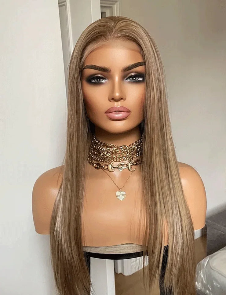 Synthetic Wig Dark Blonde Lace Wig With 13x4 Soft Lace Long Straight Hair Wig With Free Part Use Pre plucked Realistic