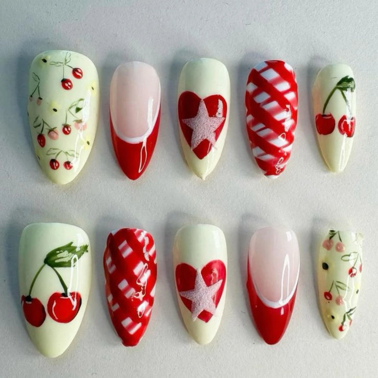 10PCS Handmade Manicure Armor Press On Nails French Fake Nails Short Medium False Nail 3D Pink Art with Adhesive Nail File Set