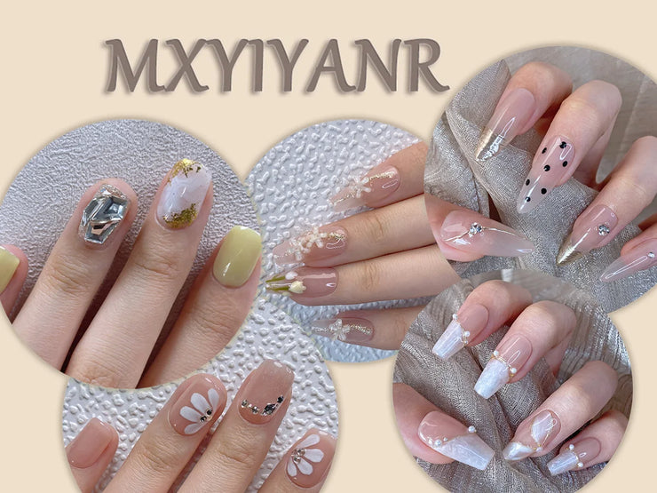 10PCS Handmade Manicure Armor Press On Nails French Fake Nails Short Medium False Nail 3D Pink Art with Adhesive Nail File Set