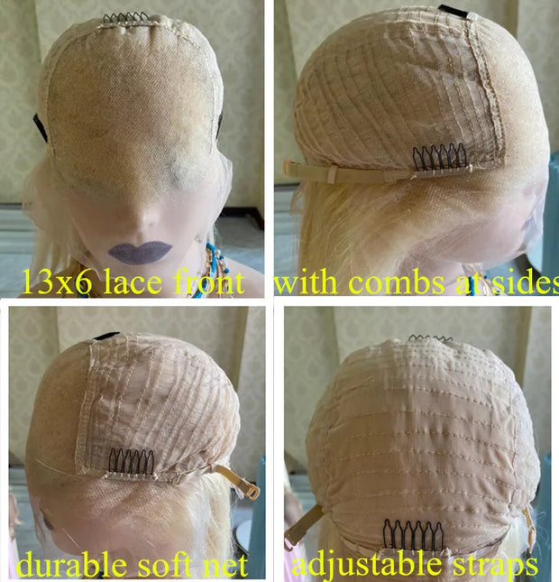 Ombre Glueless Honey Blonde Wig Human Hair Brown Highlight Wig Straight Wig 13x4 HD Lace Front Human Hair Wigs For Women