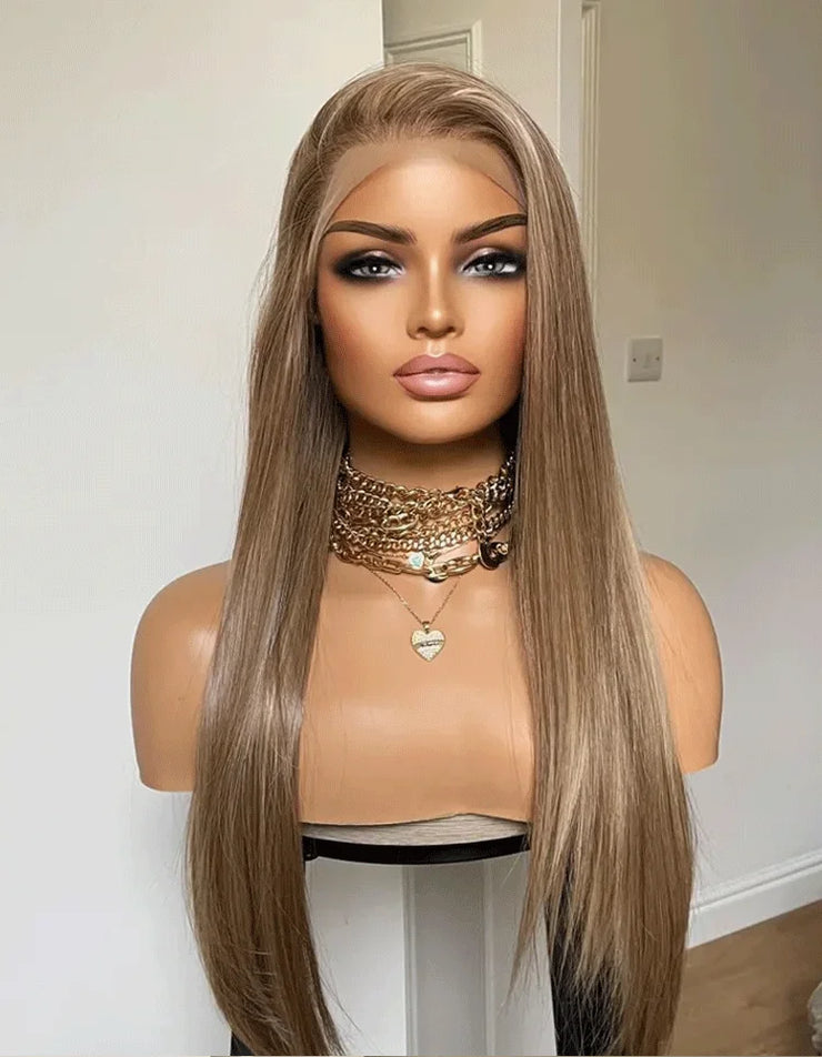 Synthetic Wig Dark Blonde Lace Wig With 13x4 Soft Lace Long Straight Hair Wig With Free Part Use Pre plucked Realistic