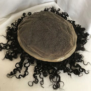 Men's Curly Toupee: 100% Human Hair, Swiss Lace, Brown (#4).