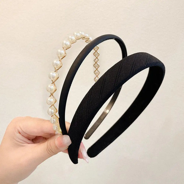 3Pcs Headbands Set Hair Accessories Cloh Fabric Head Hoop Floral Print Pearl Hair Hoop Non-slip Make-up Hairbands Fashion Simple