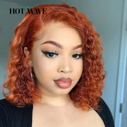 8" Ginger Curly Bob Wig – Lace Front, HD Transparent Lace.
